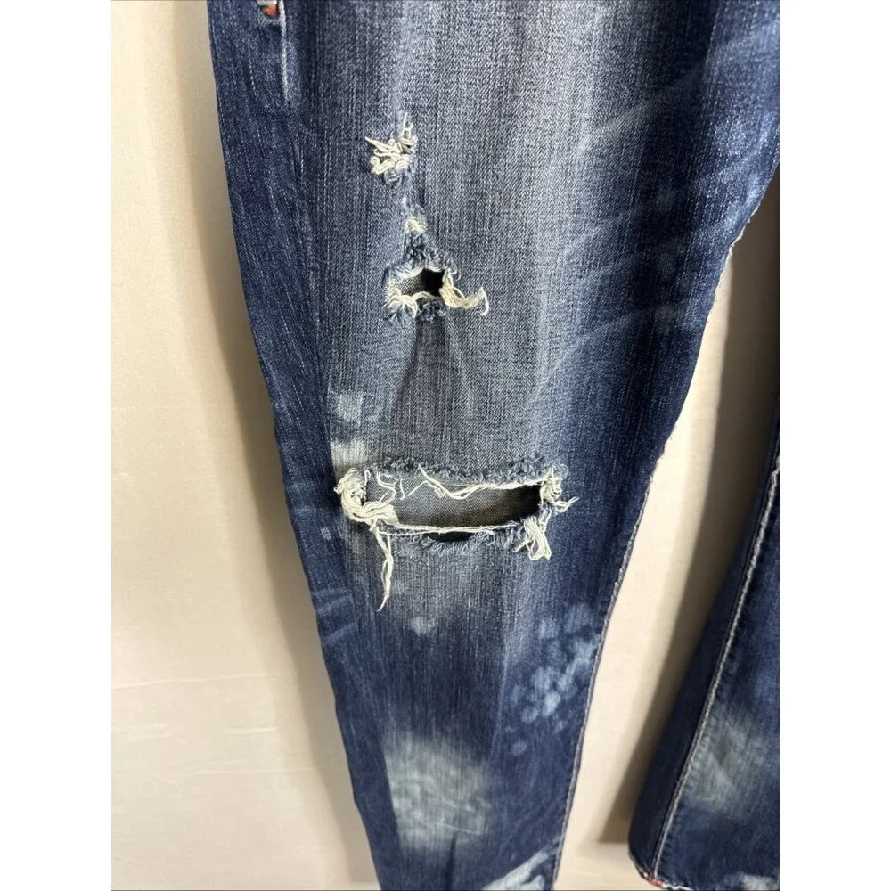 True Religion Ricky Relaxed Straight Jeans 38x32 Made USA Distressed Flap‎